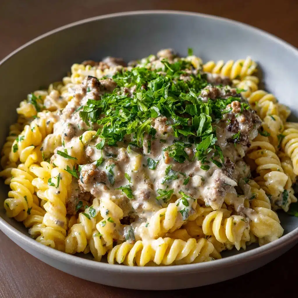 Beef and Rotini in Garlic Parmesan Sauce Recipe - Recipe Image