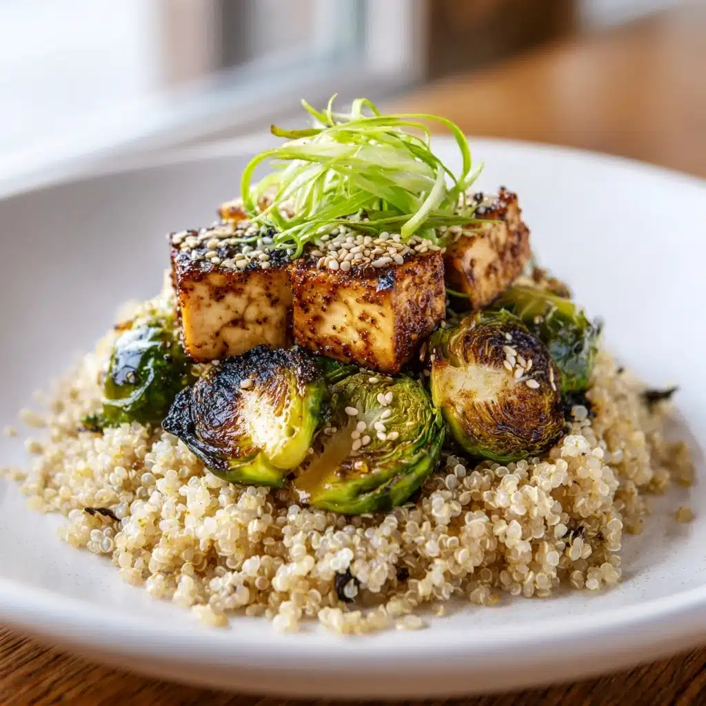 Roasted Brussels Sprouts and Crispy Tofu with Honey-Sesame Glaze Recipe