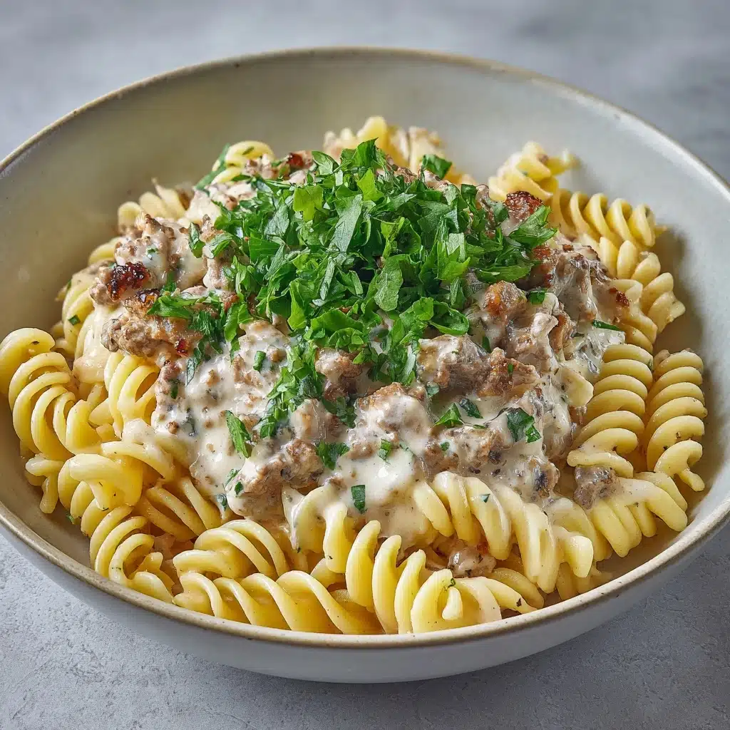 Beef and Rotini in Garlic Parmesan Sauce Recipe - Recipe Image