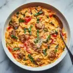 Ground Beef Orzo with Tomato Cream Sauce Recipe