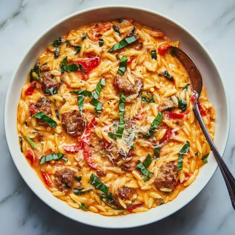 Ground Beef Orzo with Tomato Cream Sauce Recipe