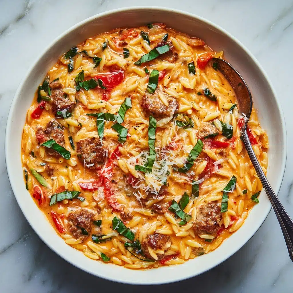 Ground Beef Orzo with Tomato Cream Sauce Recipe