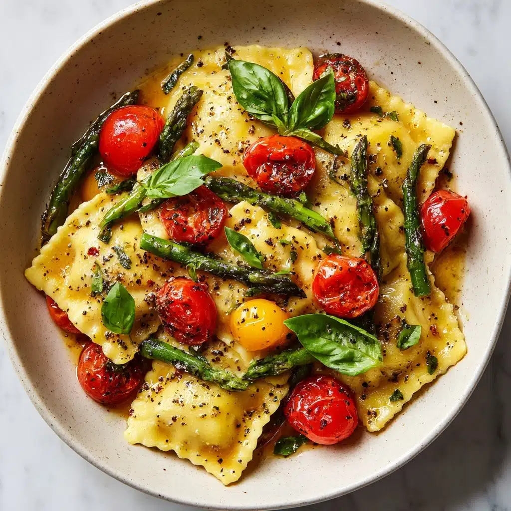 Ravioli with Tomatoes, Asparagus, Garlic, and Herbs Recipe - Recipe Image