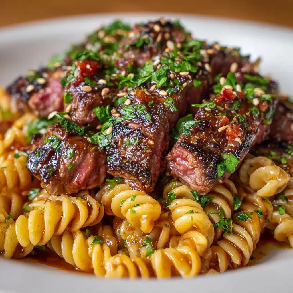 Sticky Honey Garlic Steak and Rotini Recipe - Recipe Image