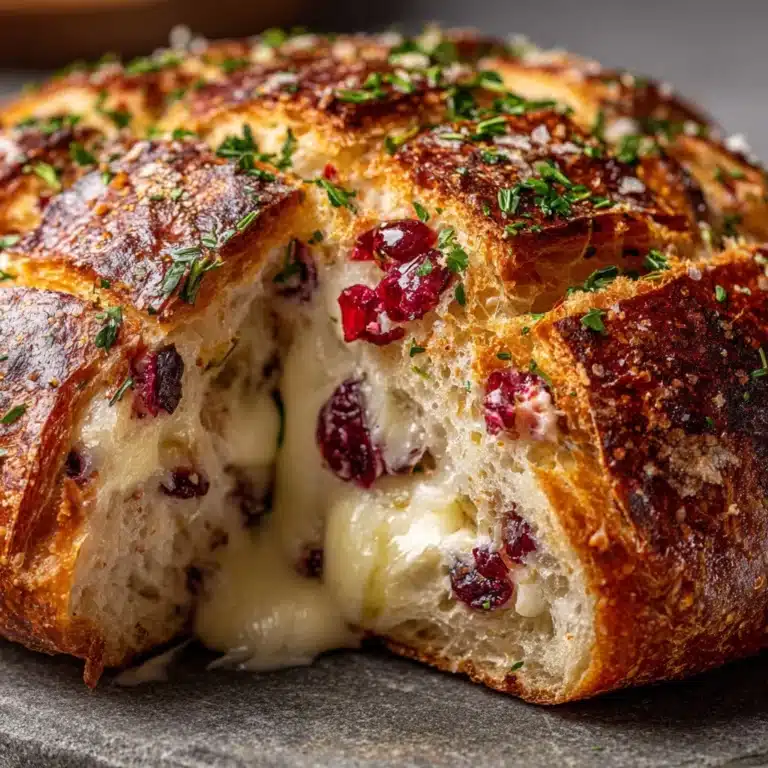 Garlic Herb Sourdough Bread Stuffed with Brie & Cranberry Recipe