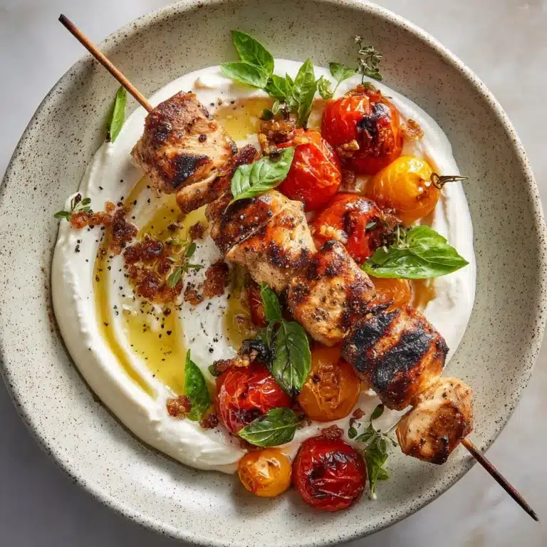 Basil and Garlic Grilled Chicken Skewers with Garlicky Whipped Ricotta Recipe
