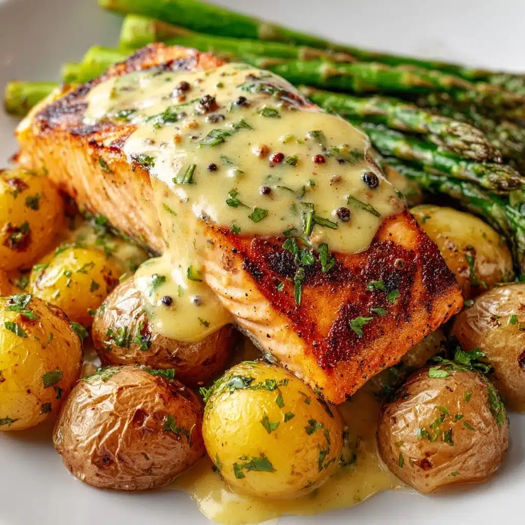 Spiced Salmon with Cheesy Asparagus & Garlic Herb Potatoes Recipe - Recipe Image