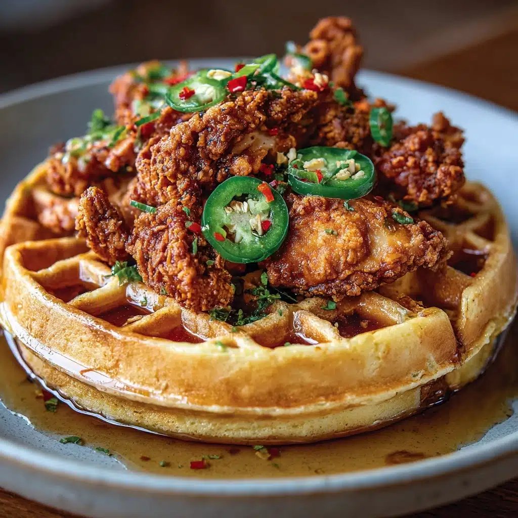 Homemade Fried Chicken ‘n’ Waffles with Jalapeno Honey Butter Sauce Recipe - Recipe Image