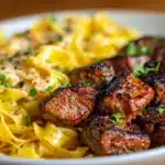 Garlic Butter Steak Bites & Creamy Alfredo Tortellini Recipe