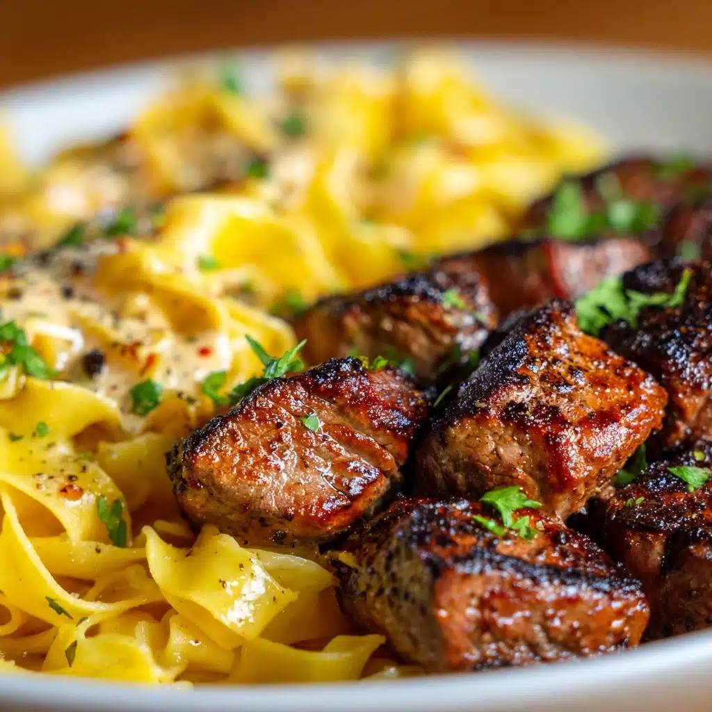 Garlic Butter Steak Bites & Creamy Alfredo Tortellini Recipe