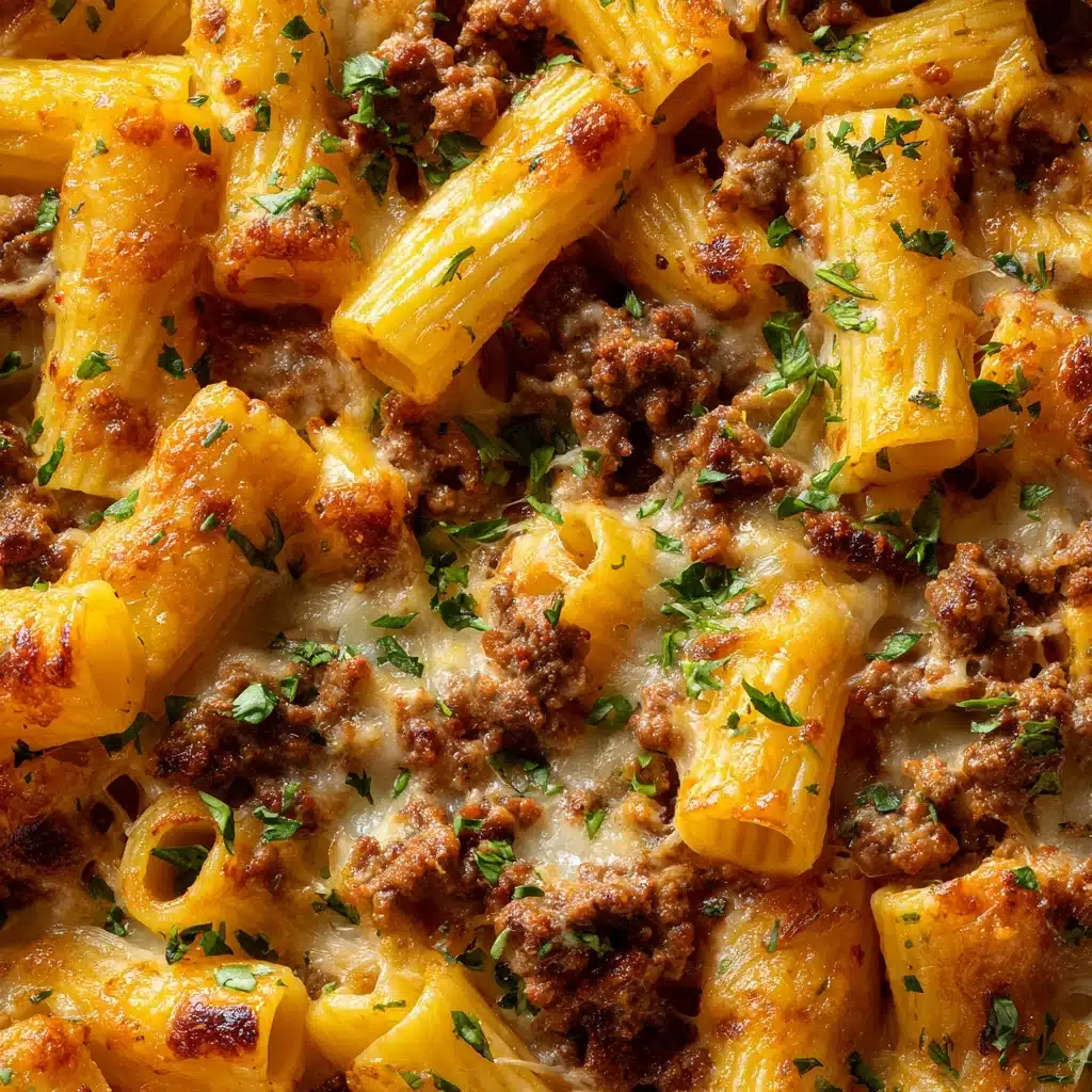 Creamy Cheesy Garlic Butter Rigatoni with Savory Beef Recipe