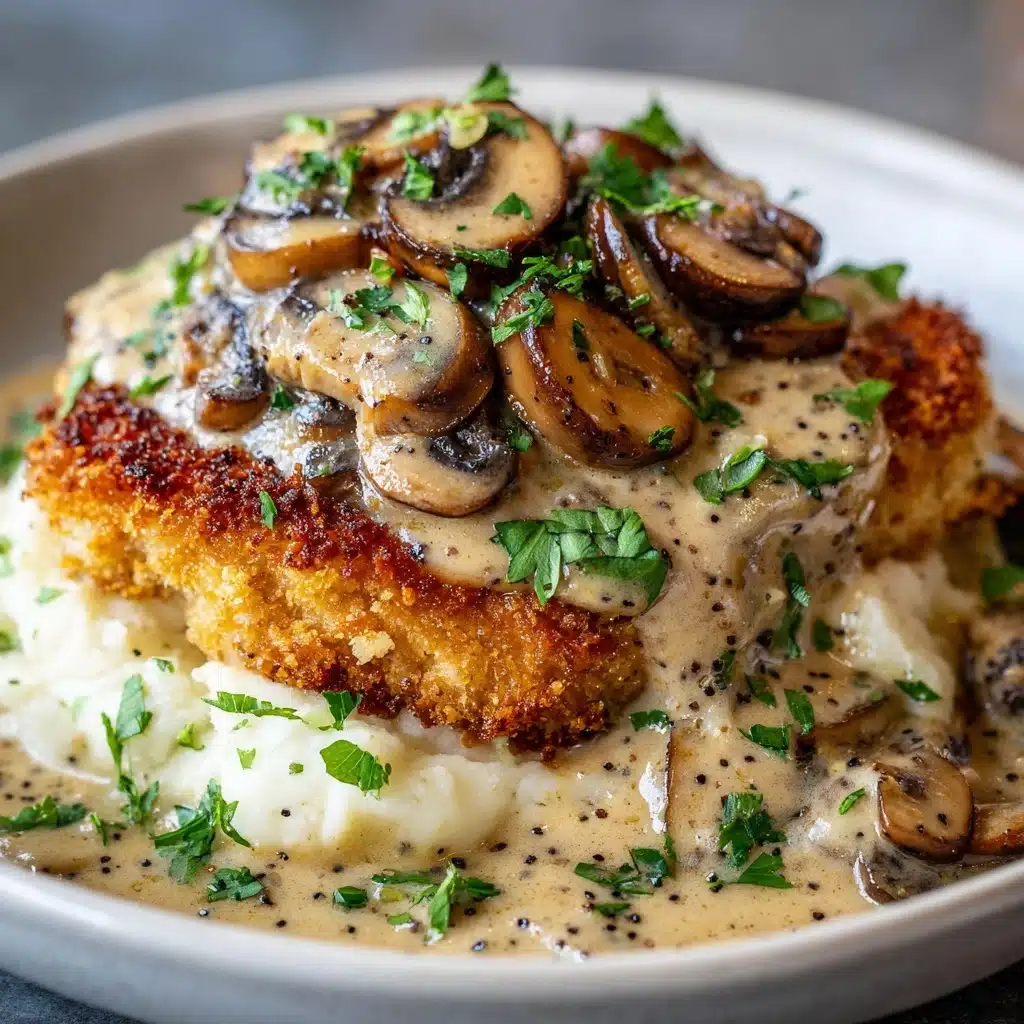 Golden Crispy Chicken with Parmesan Mushroom Sauce Recipe - Recipe Image