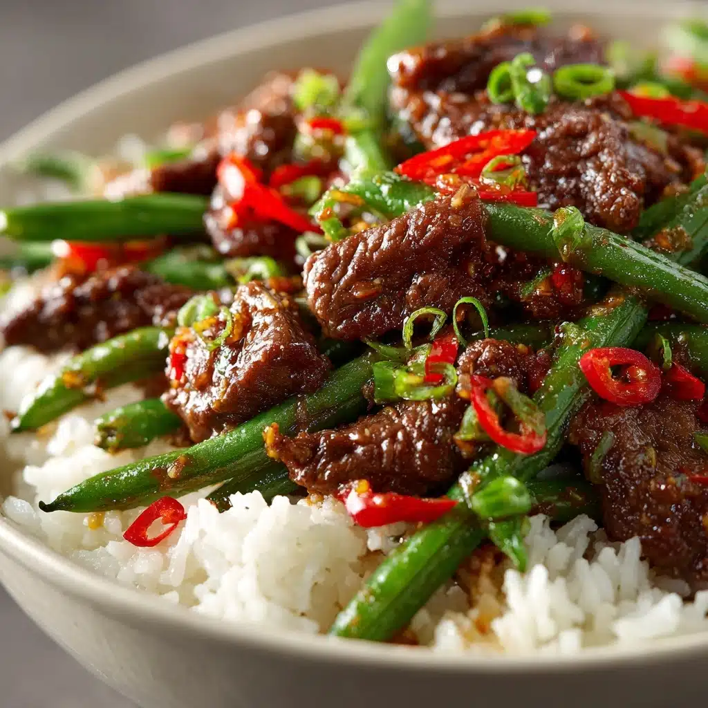 Spicy Garlic Beef Stir-Fry with Green Beans & Rice Recipe - Recipe Image