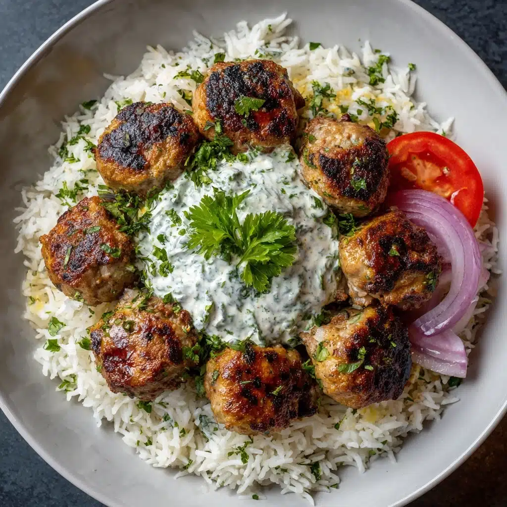 Greek Meatball Bowl with Tzatziki, Rice & Fresh Veggies Recipe - Recipe Image