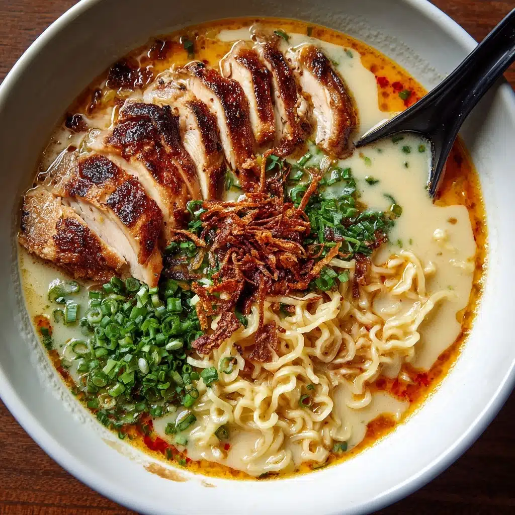 Fiery Chicken Ramen with Creamy Garlic Sauce Recipe - Recipe Image