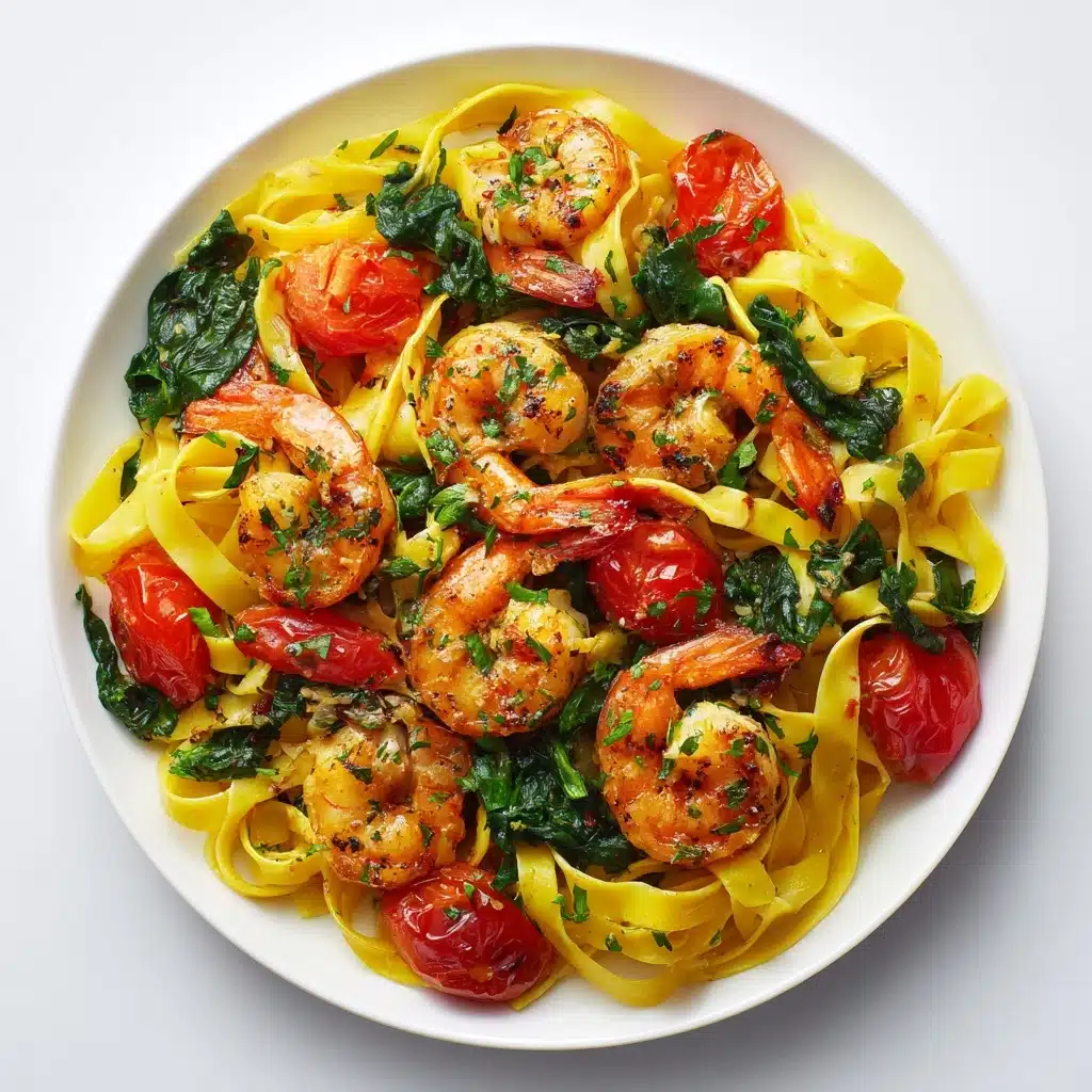 Shrimp Tomato Spinach Pasta in Garlic Butter Sauce Recipe - Recipe Image
