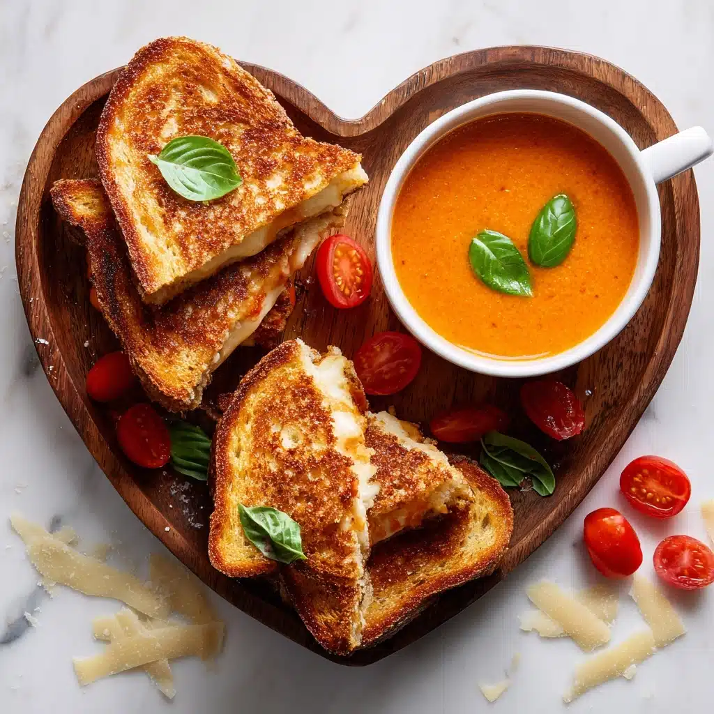Tomato Basil Soup with Grilled Cheese Croutons Recipe - Recipe Image