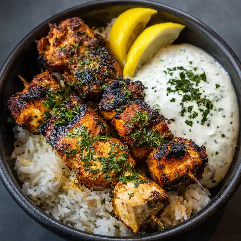 Greek Chicken Skewers with Lemon Rice Recipe - Recipe Image