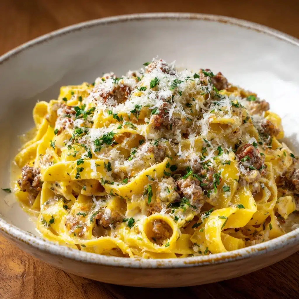 Creamy Italian Sausage Fettuccine Recipe - Recipe Image