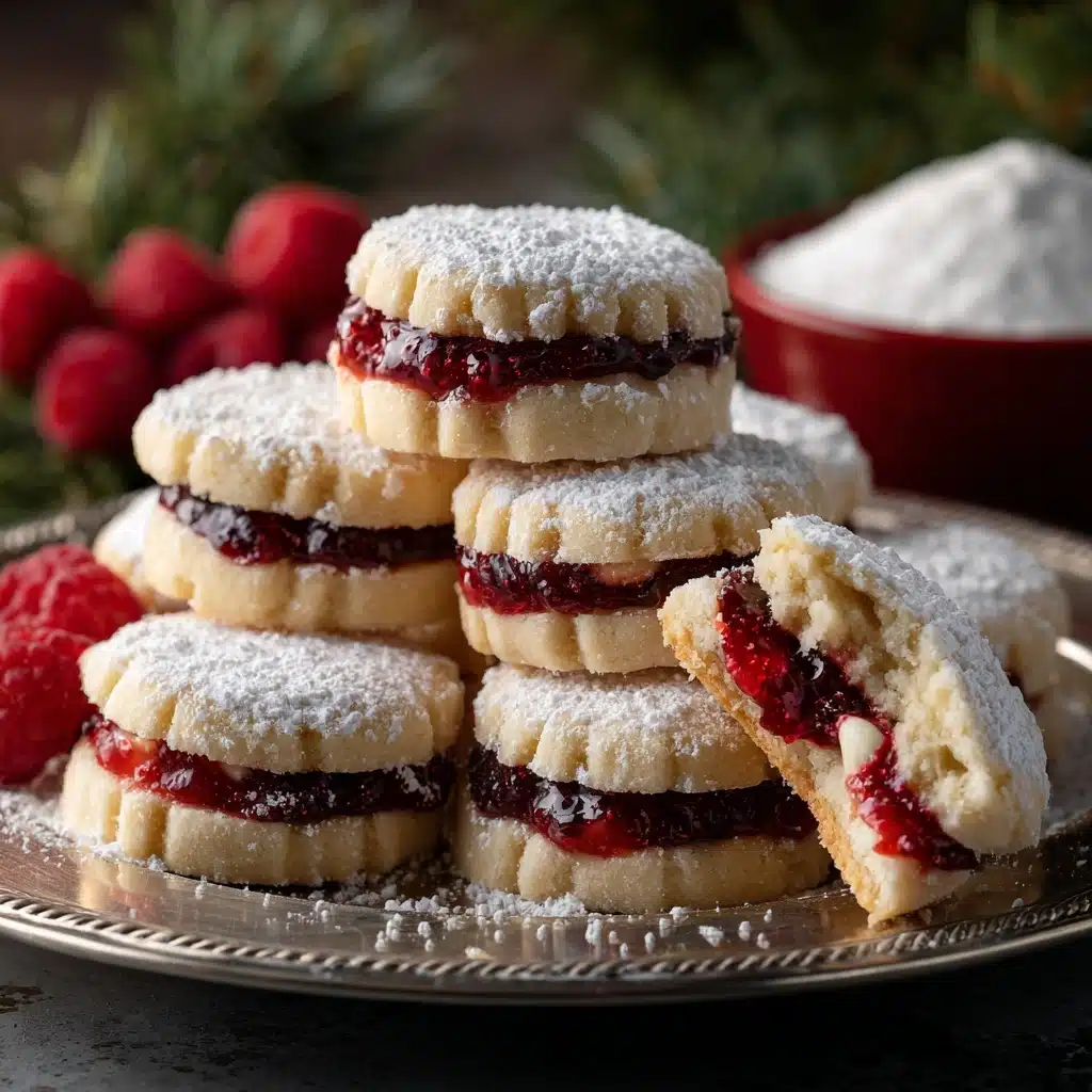 Raspberry-Filled Almond Snow Cookies – Festive Treat Recipe - Recipe Image