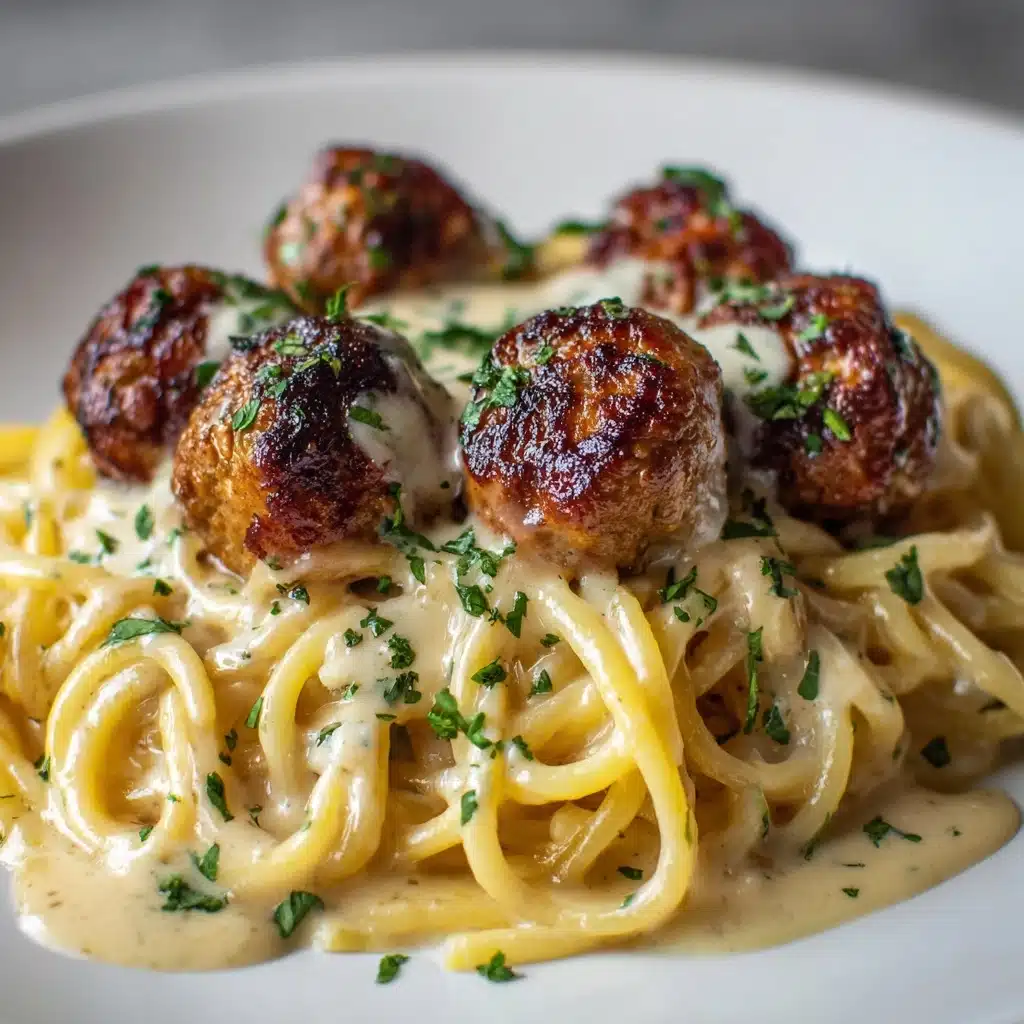 Garlic Butter Chicken Balls with Creamy Parmesan Pasta Recipe - Recipe Image