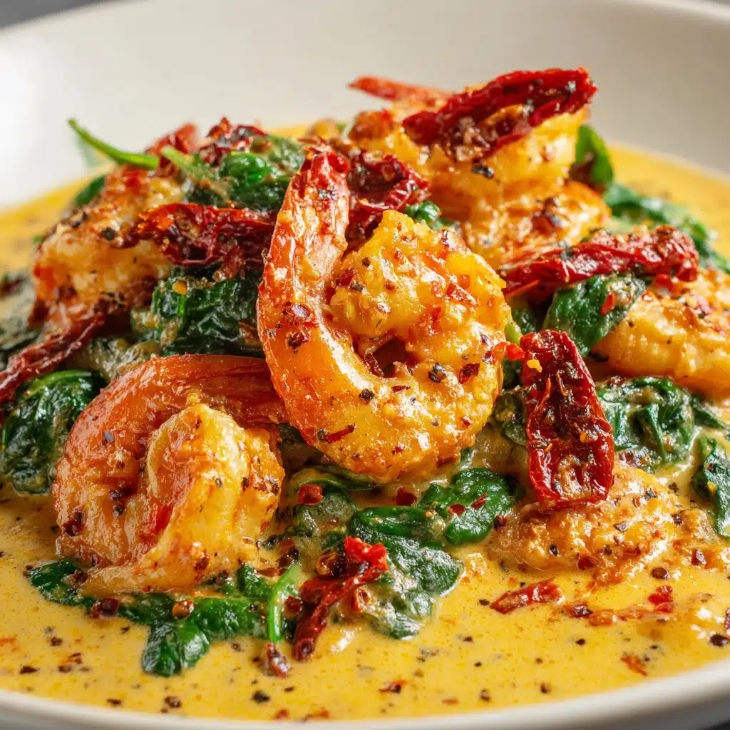 Creamy Sun-Dried Tomato Shrimp with Spinach Pasta Recipe - Recipe Image