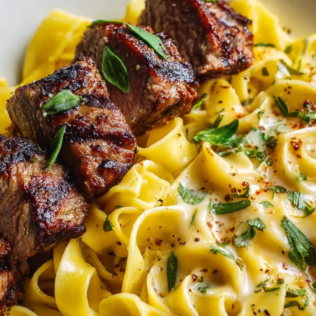 Garlic Butter Steak Bites & Creamy Alfredo Tortellini Recipe - Recipe Image
