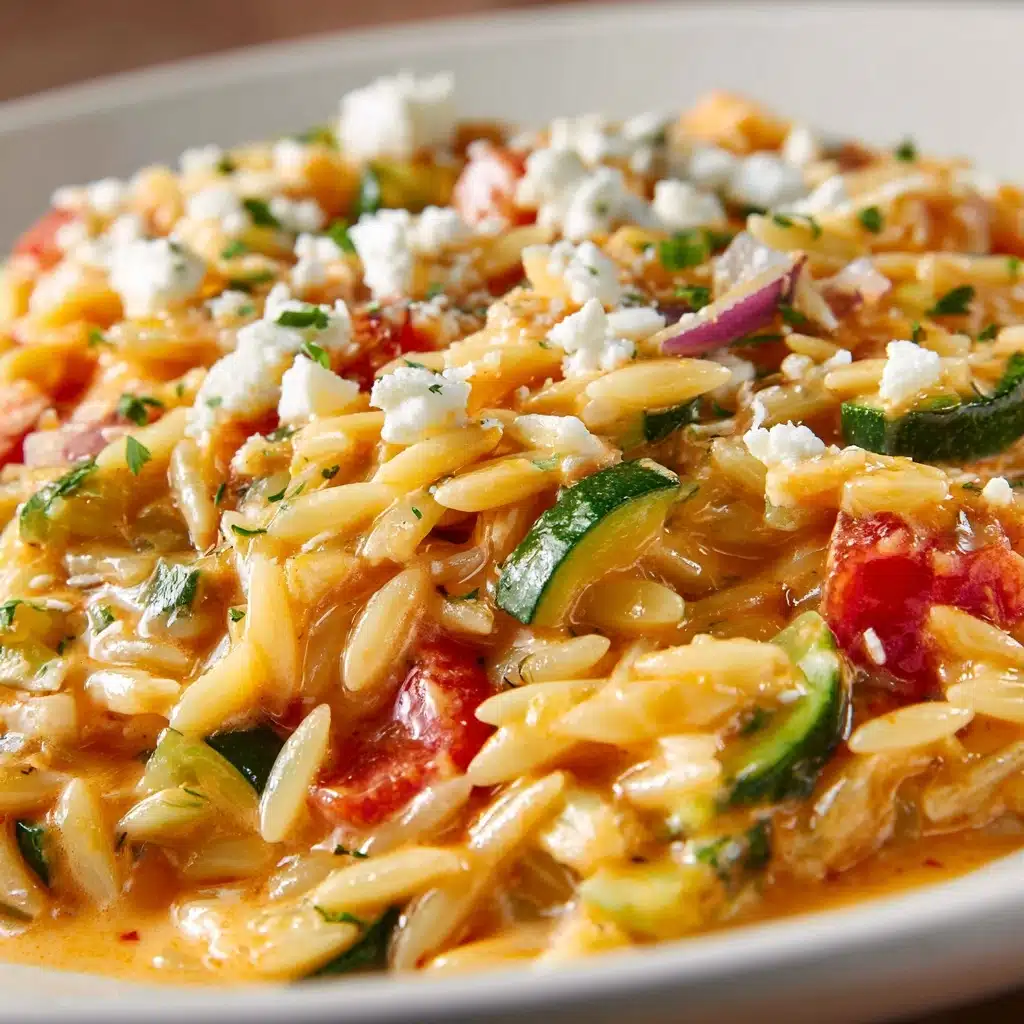 One Pan Baked Feta Veggie Orzo Recipe - Recipe Image