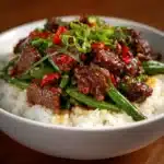 Spicy Garlic Beef Stir-Fry with Green Beans & Rice Recipe