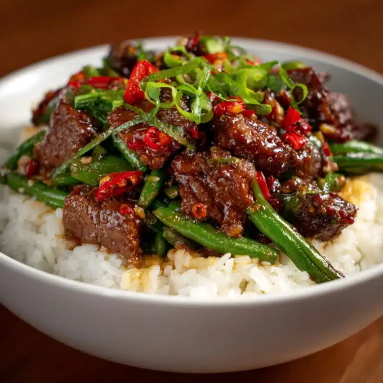 Spicy Garlic Beef Stir-Fry with Green Beans & Rice Recipe