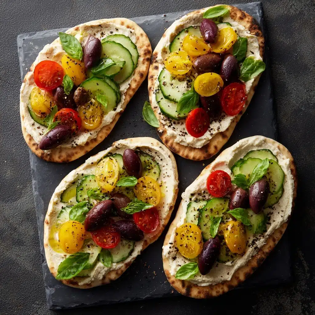 Greek Salad Naan Bites with Hummus Recipe - Recipe Image