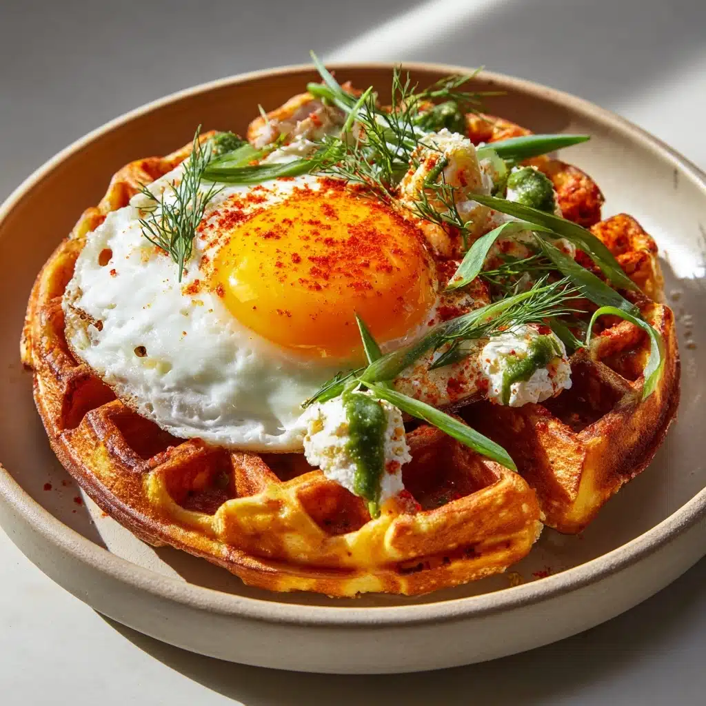 Egg Waffles with Romesco and Goat Cheese Recipe - Recipe Image