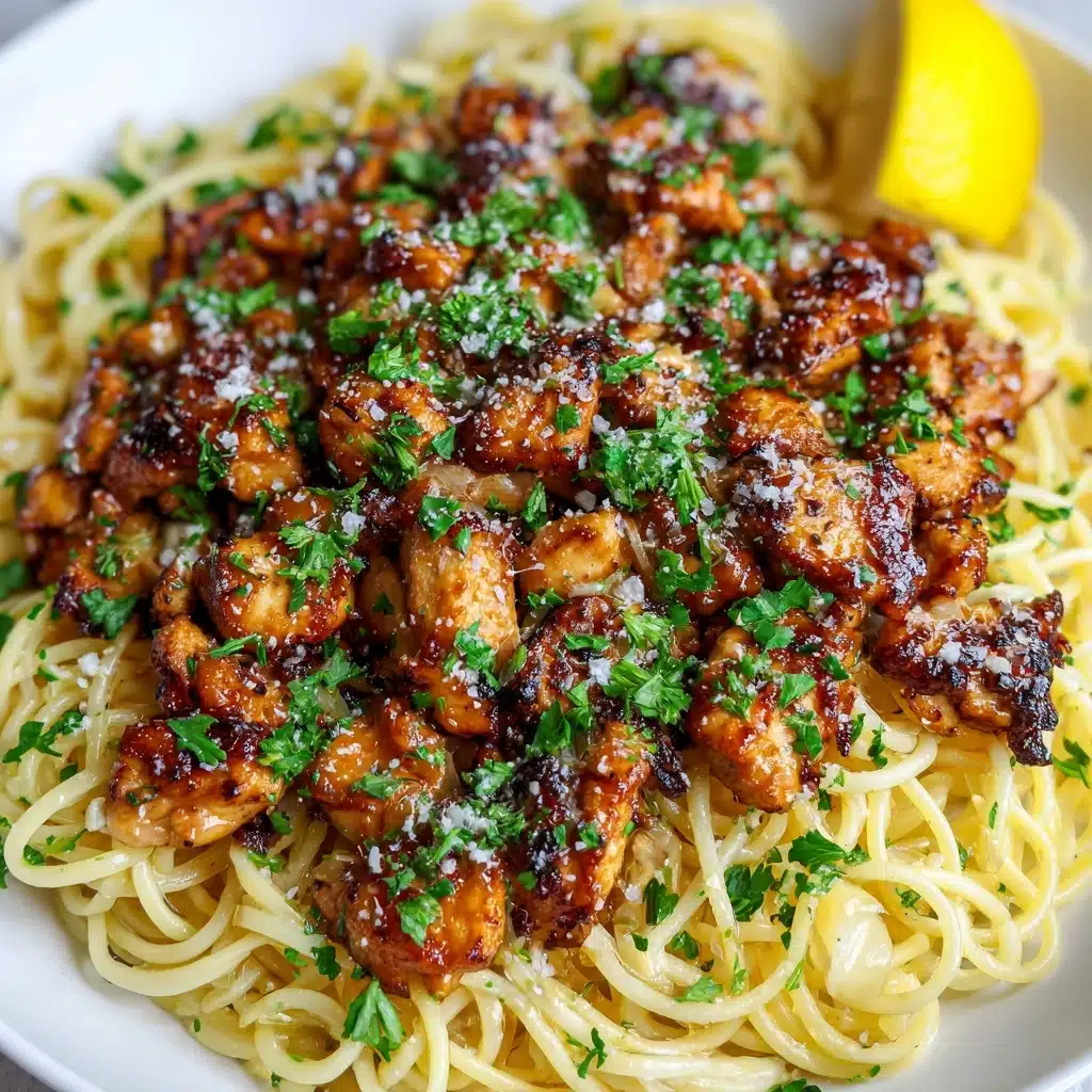 Lemon Garlic Butter Chicken Bites with Savory Parmesan Linguine Recipe - Recipe Image