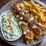 Greek Chicken Skewers with Feta Fries Recipe