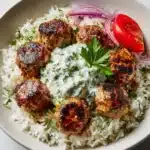 Greek Meatball Bowl with Tzatziki, Rice & Fresh Veggies Recipe
