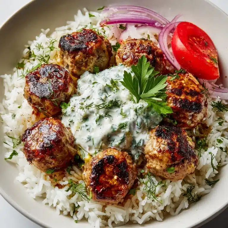 Greek Meatball Bowl with Tzatziki, Rice & Fresh Veggies Recipe