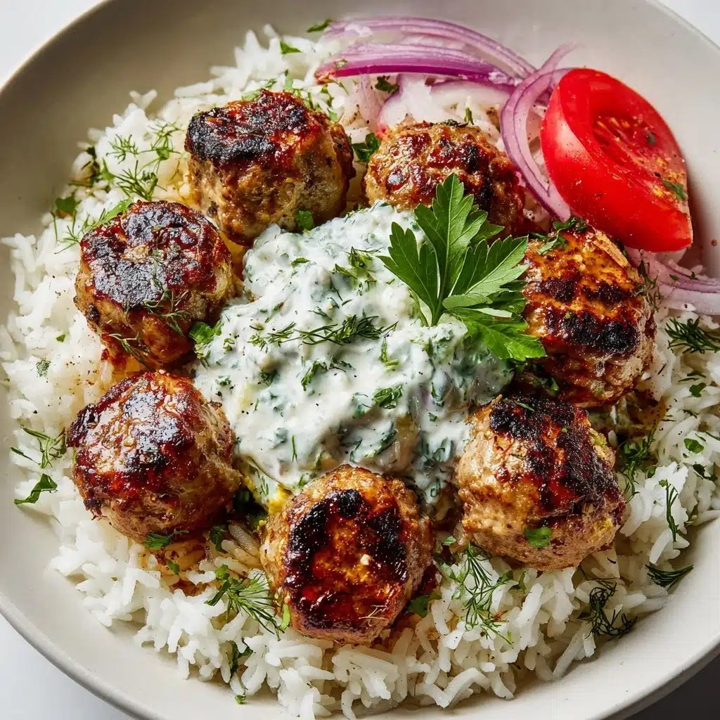 Greek Meatball Bowl with Tzatziki, Rice & Fresh Veggies Recipe - Recipe Image