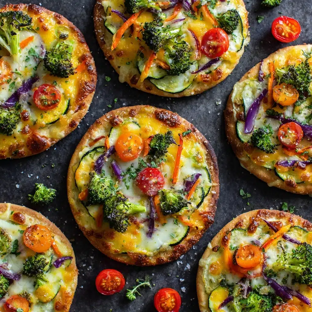 Mini Veggie Pizzas on Cauliflower Crust Recipe - Recipe Image