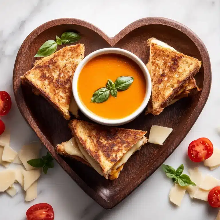 Tomato Basil Soup with Grilled Cheese Croutons Recipe