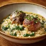 Baked Lemon Rosemary Chicken Meatballs with Creamy Orzo Recipe
