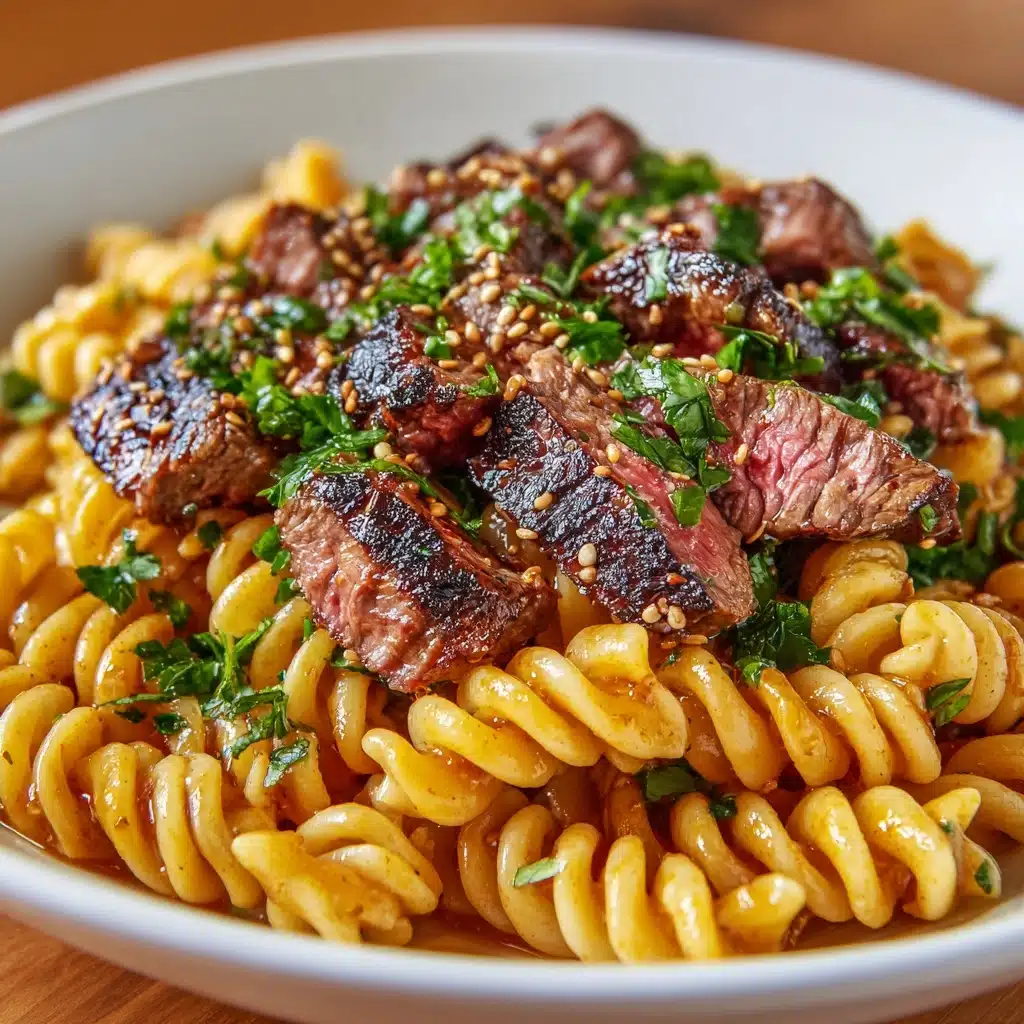Sticky Honey Garlic Steak and Rotini Recipe - Recipe Image