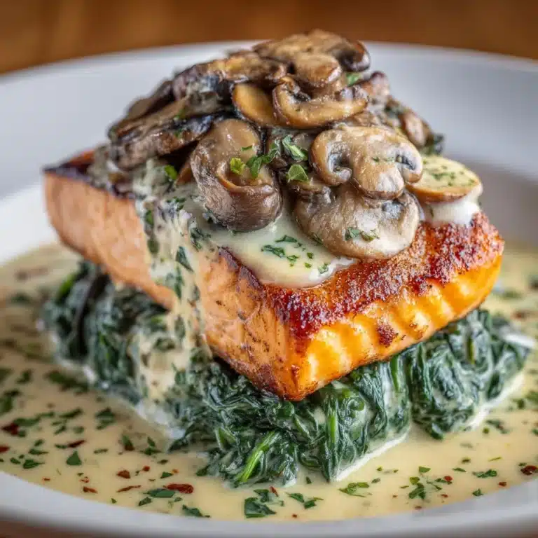 Garlic Butter Salmon with Spinach & Mushrooms in Creamy Sauce Recipe