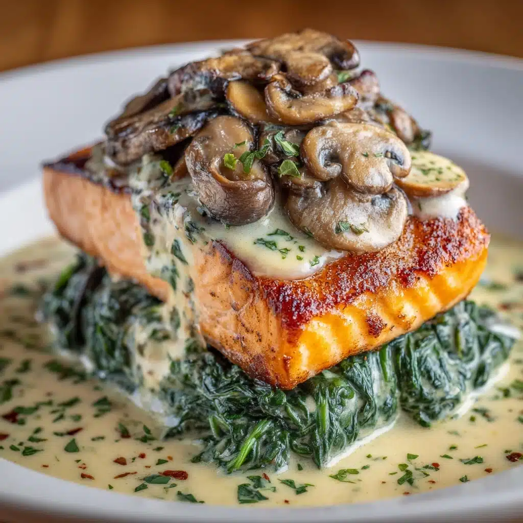 Garlic Butter Salmon with Spinach & Mushrooms in Creamy Sauce Recipe