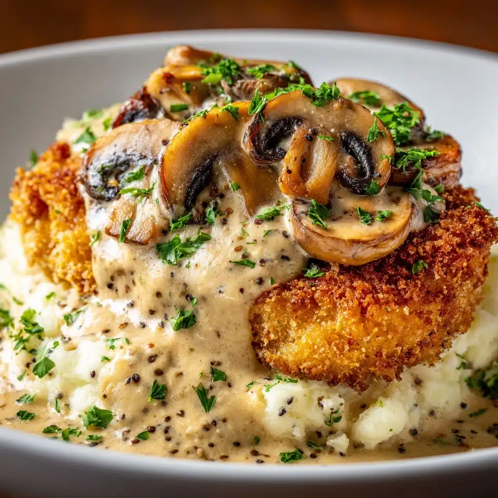 Golden Crispy Chicken with Parmesan Mushroom Sauce Recipe - Recipe Image