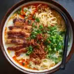 Fiery Chicken Ramen with Creamy Garlic Sauce Recipe