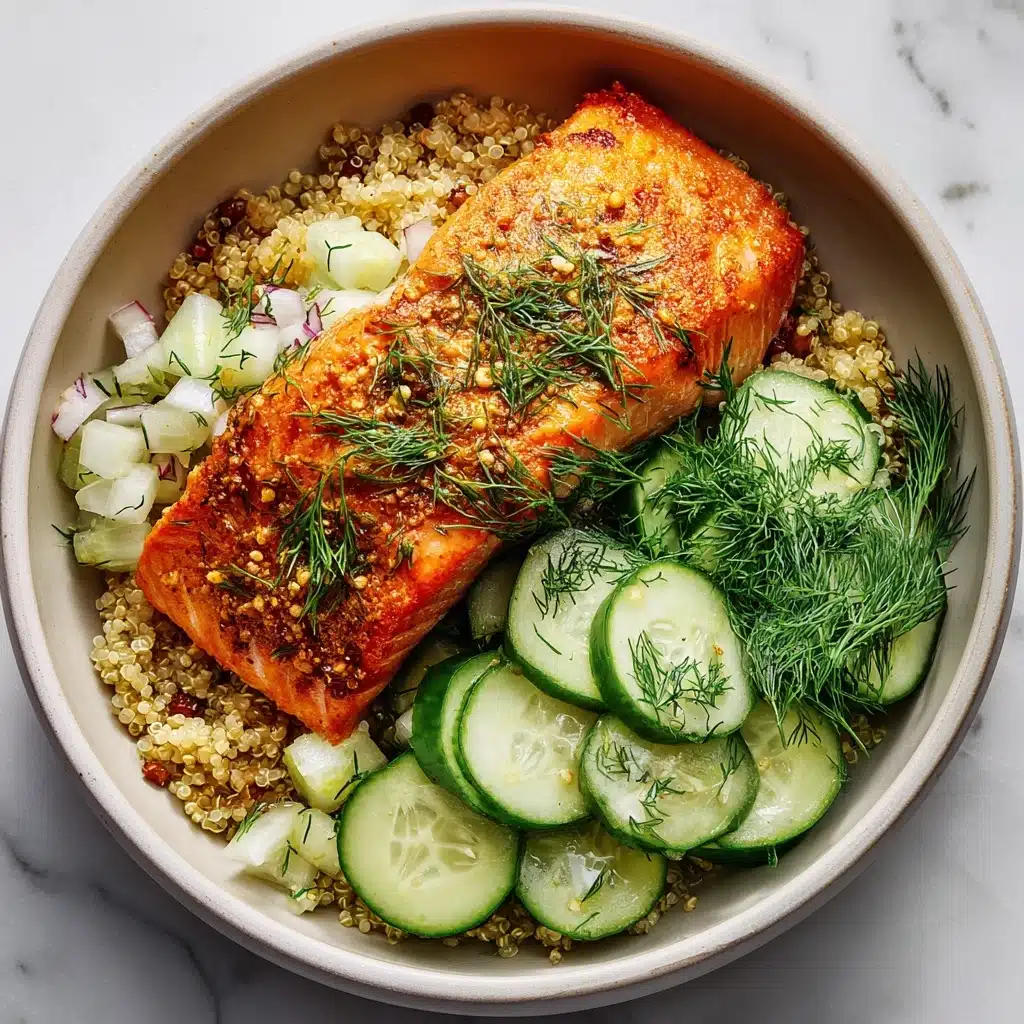 Spiced Salmon Bowl with Quinoa and Cucumber-Dill Salad Recipe - Recipe Image
