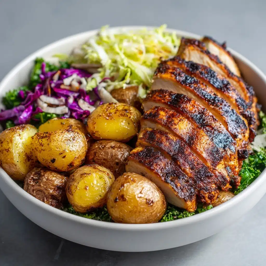 Grilled Chicken with Roasted Potatoes and Veggie Slaw Recipe - Recipe Image