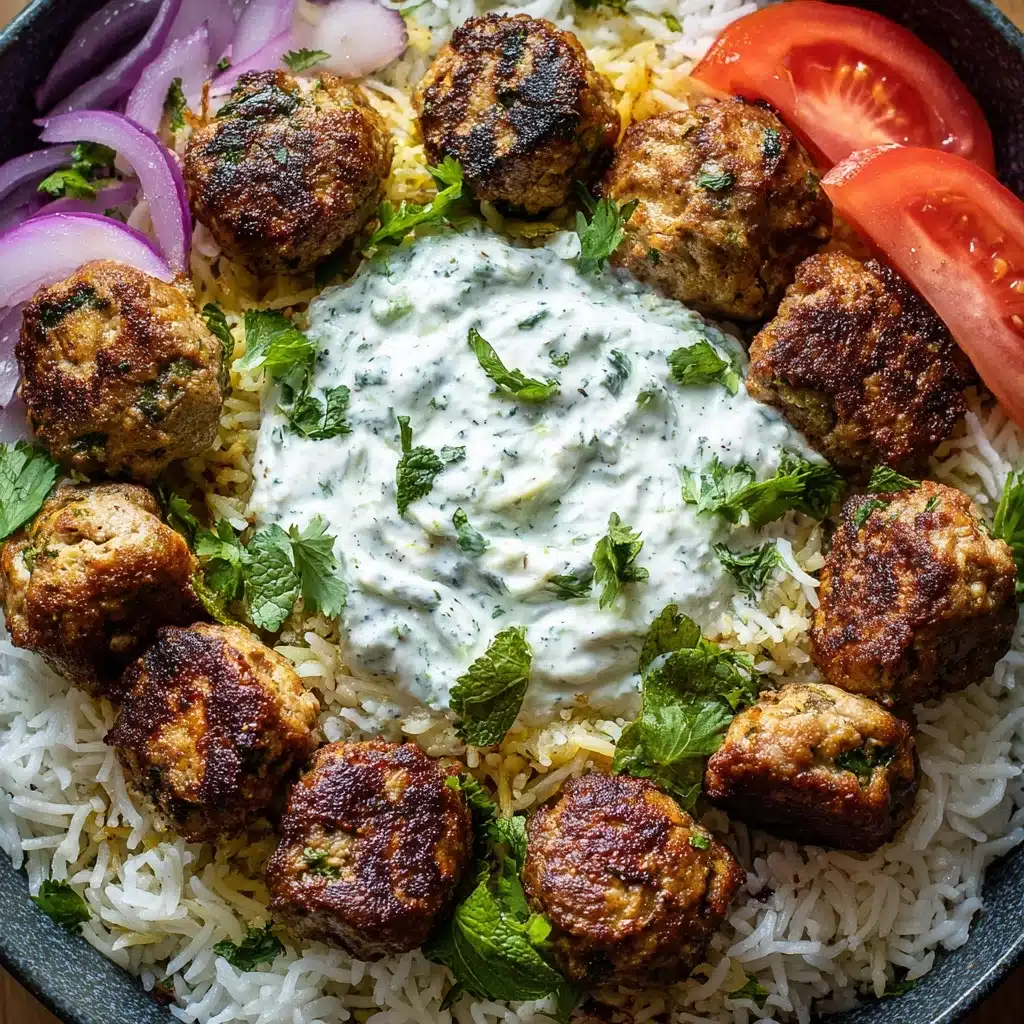 Greek Meatball Bowl with Tzatziki, Rice & Fresh Veggies Recipe - Recipe Image