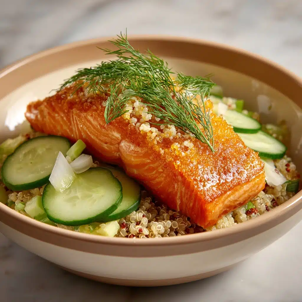 Spiced Salmon Bowl with Quinoa and Cucumber-Dill Salad Recipe - Recipe Image