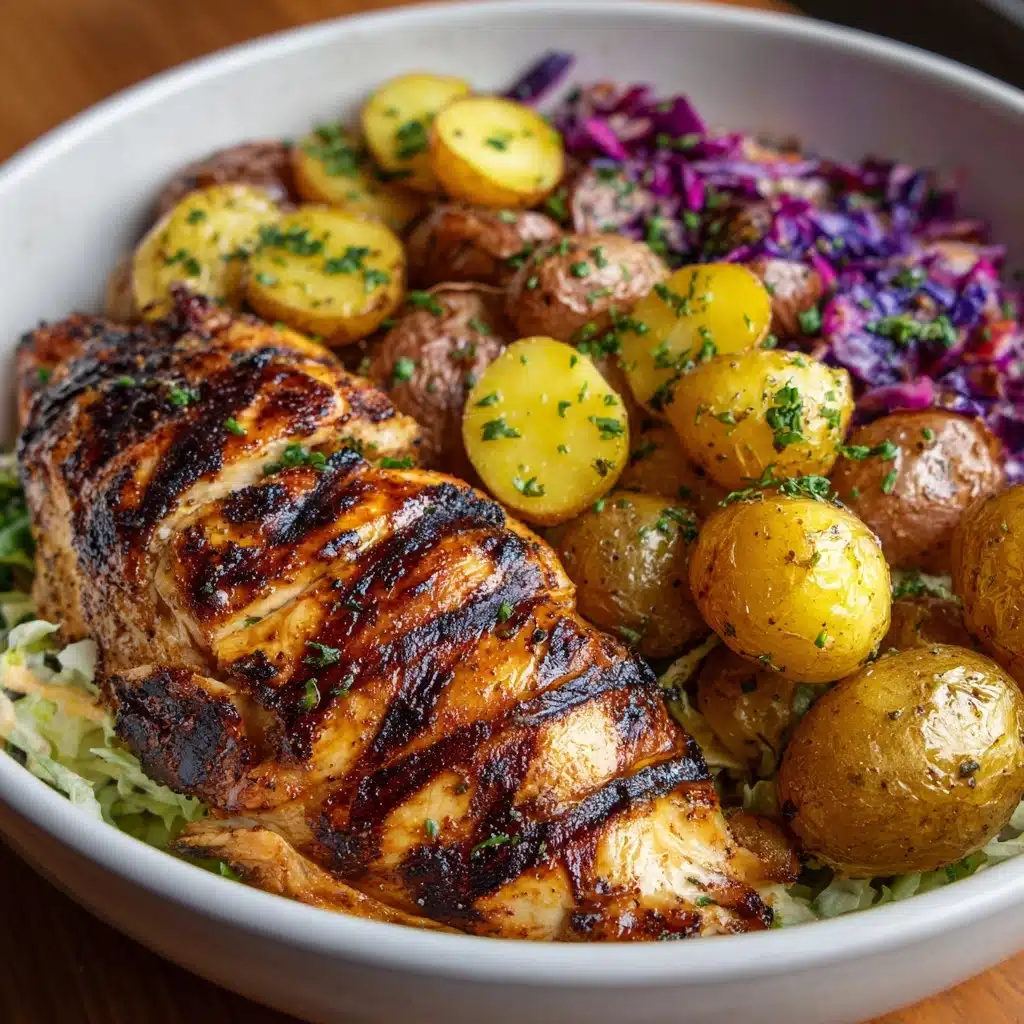 Grilled Chicken with Roasted Potatoes and Veggie Slaw Recipe